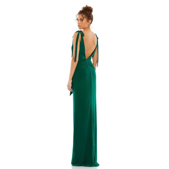 NWT Mac Duggal Jersey Low Back Bow Shoulder Gown Emerald 12 #7796 - Picture 5 of 9